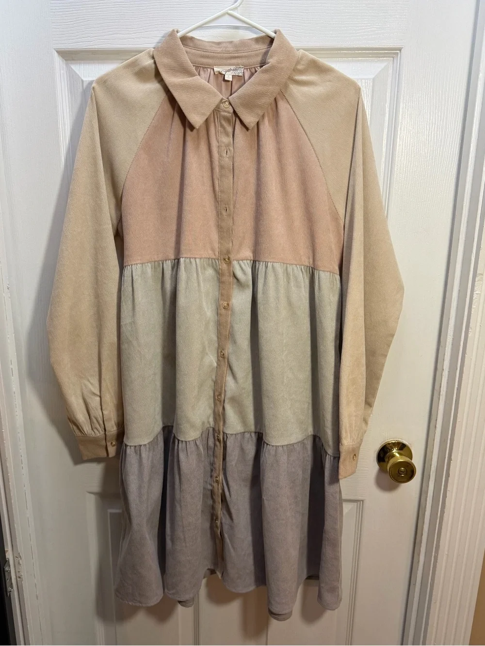 Mystree Beige Corduroy Button-Up Blouse - Picture 1 of 4